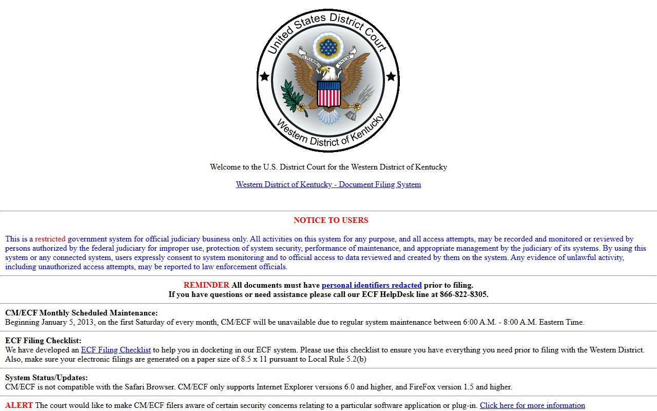 CM ECF Western District of Kentucky federal docket access