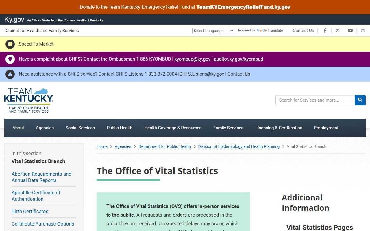 Henderson County marriage divorce records Kentucky Office of Vital Statistics
