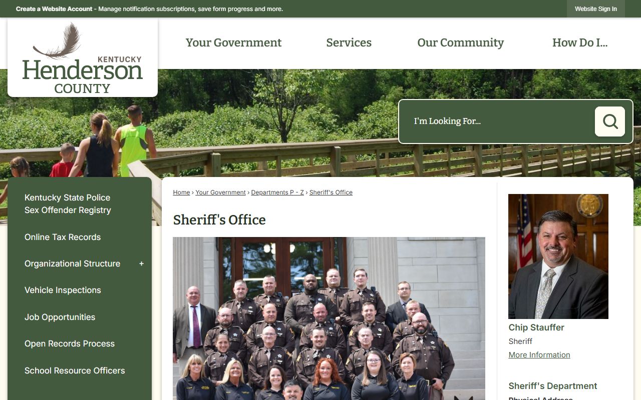 Henderson County Sheriff's Office page with contact information