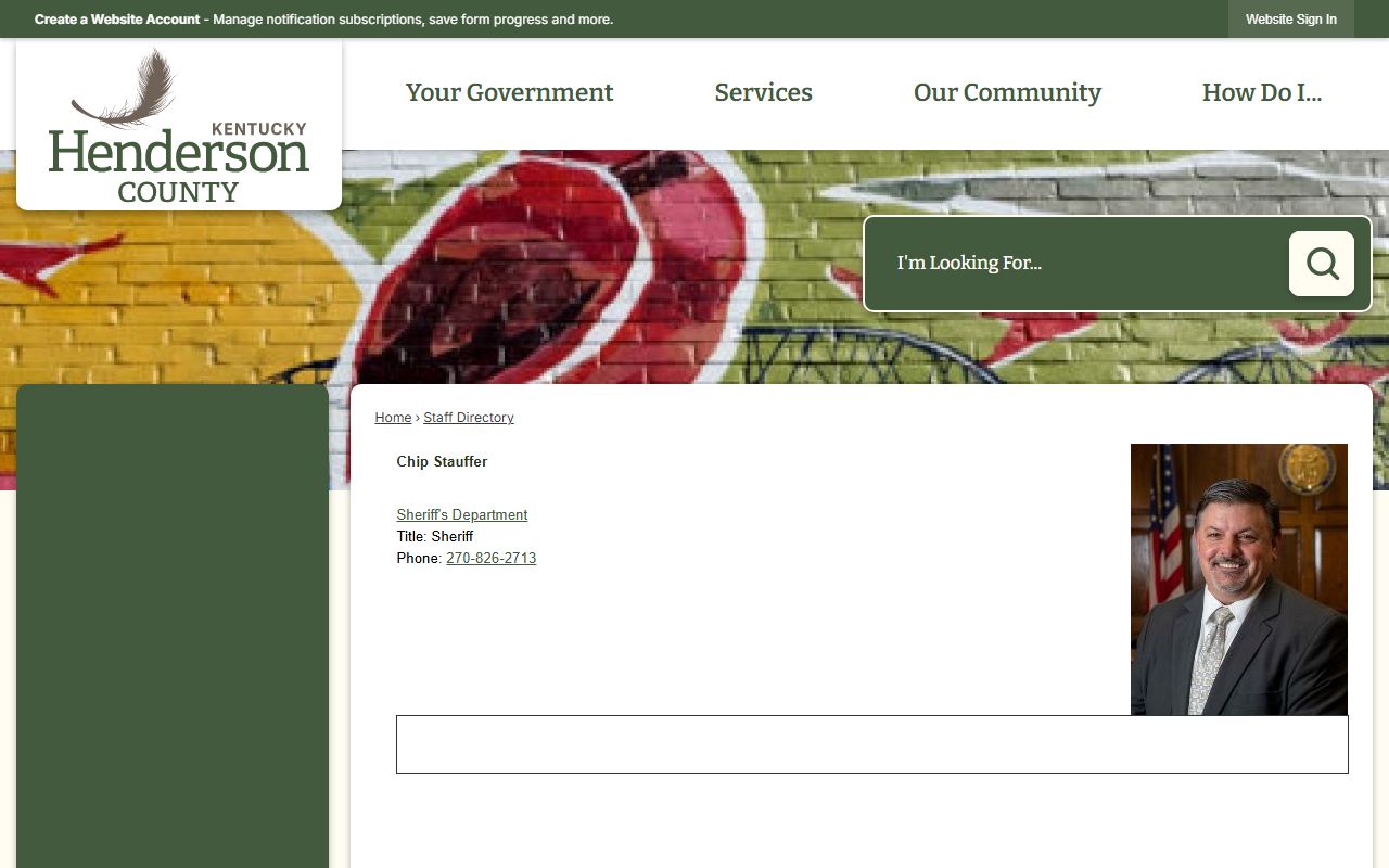 Henderson County staff directory entry for Sheriff Chip Stauffer