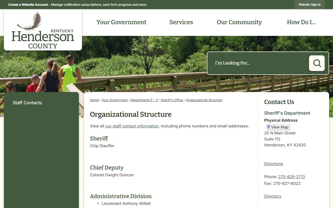 Henderson County Sheriff's Office organizational structure page
